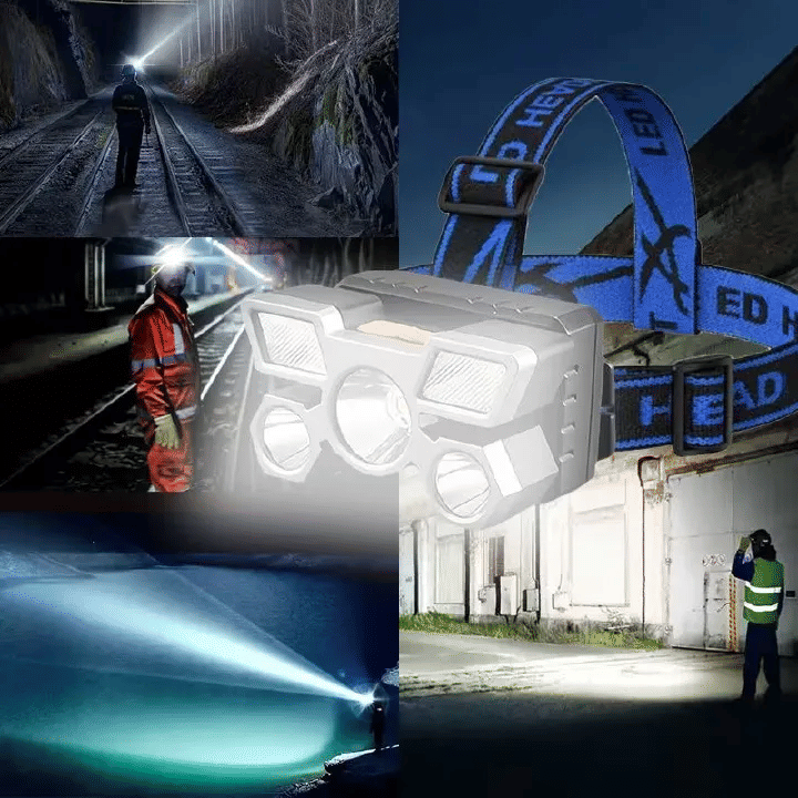 USB Rechargeable Headlamp 5 LED 4 Modes Portable Head Flashlight for Camping Blue
