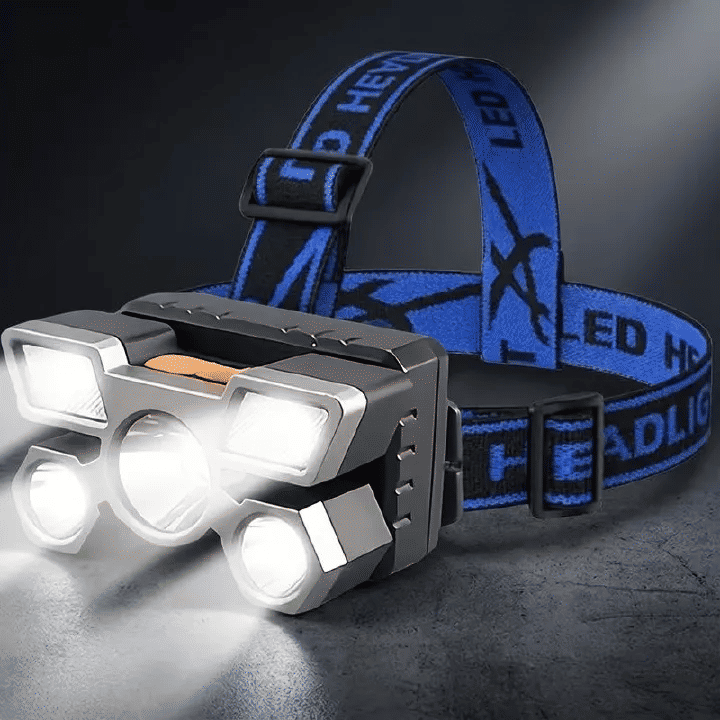 USB Rechargeable Headlamp 5 LED 4 Modes Portable Head Flashlight for Camping Blue