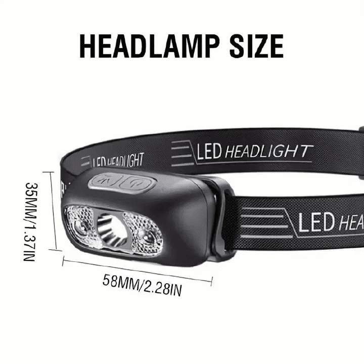 Portable LED Sensor Mini Headlamp USB Rechargeable Built-in Battery for Outdoor Camping Black