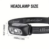 Portable LED Sensor Mini Headlamp USB Rechargeable Built-in Battery for Outdoor Camping Black