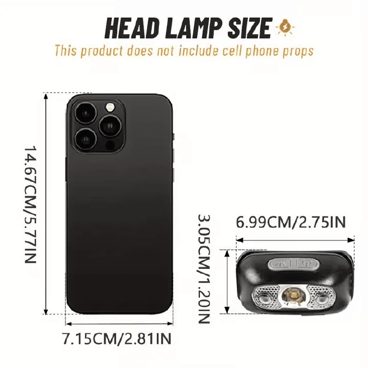 Portable LED Sensor Mini Headlamp USB Rechargeable Built-in Battery for Outdoor Camping Black