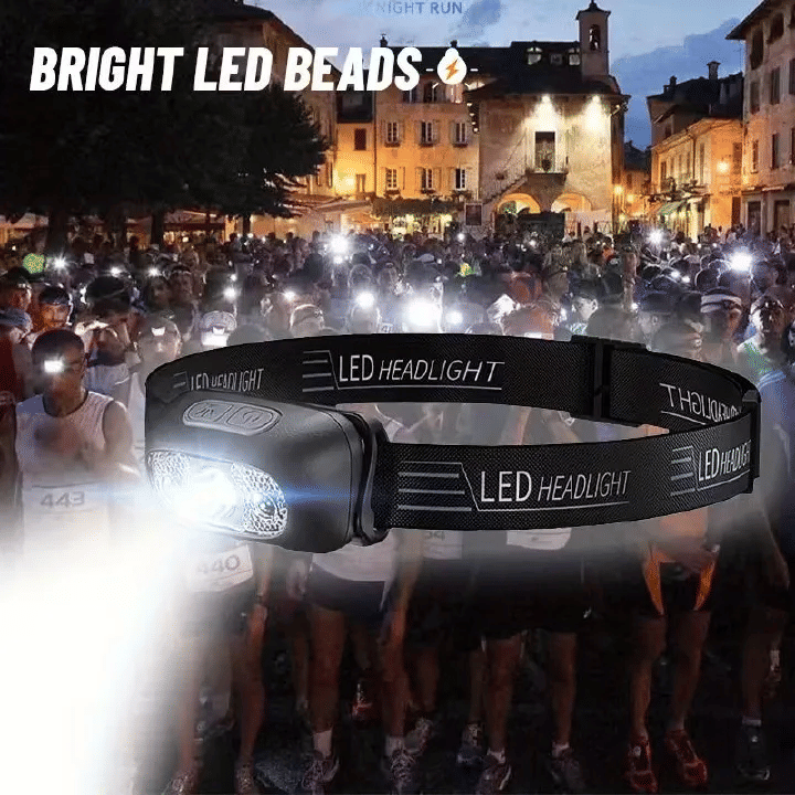 Portable LED Sensor Mini Headlamp USB Rechargeable Built-in Battery for Outdoor Camping Black