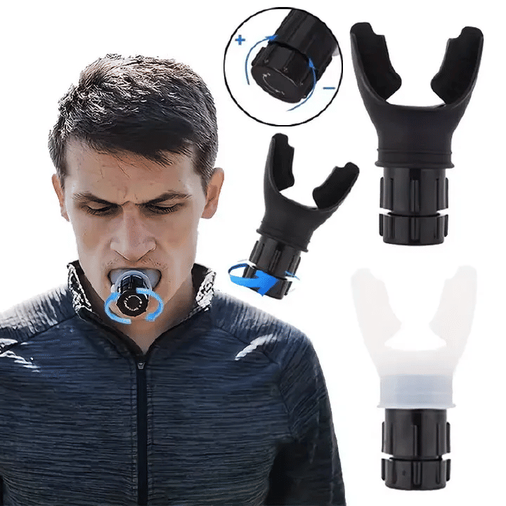 Portable Lung Breathing Exerciser Adjustable Resistance Respiratory Trainer Black