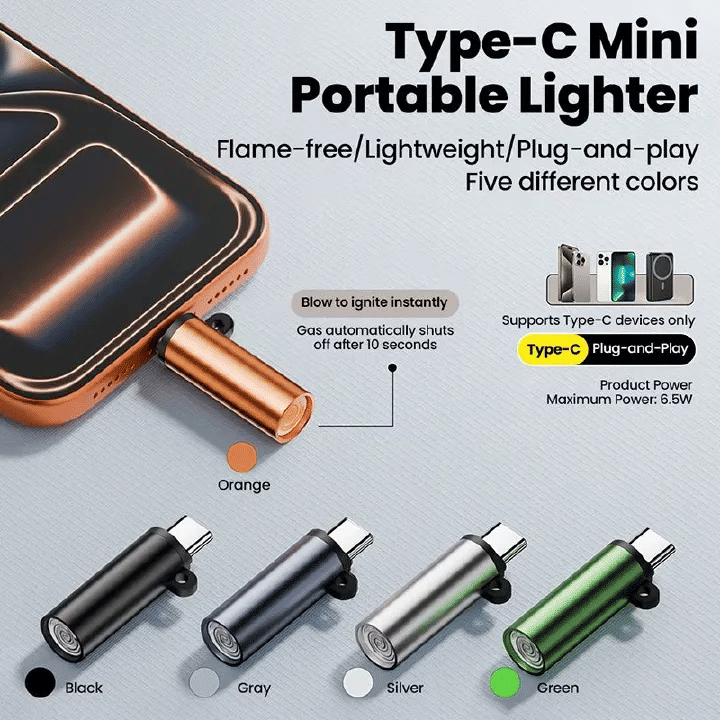 USB C Lighter 2.12in Flameless Portable Travel Accessory Black