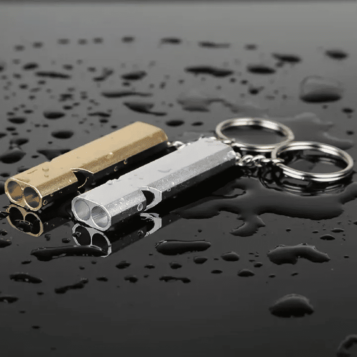 2-Piece Aluminum Alloy Emergency Whistle High-Decibel Survival Tool with Keychain Translucent