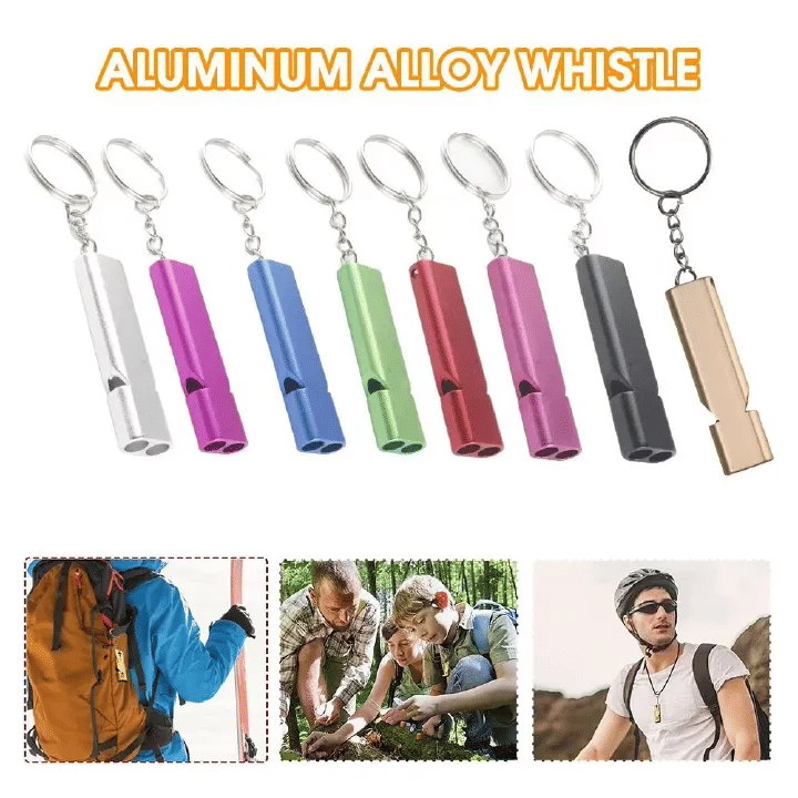 2-Piece Aluminum Alloy Emergency Whistle High-Decibel Survival Tool with Keychain Translucent