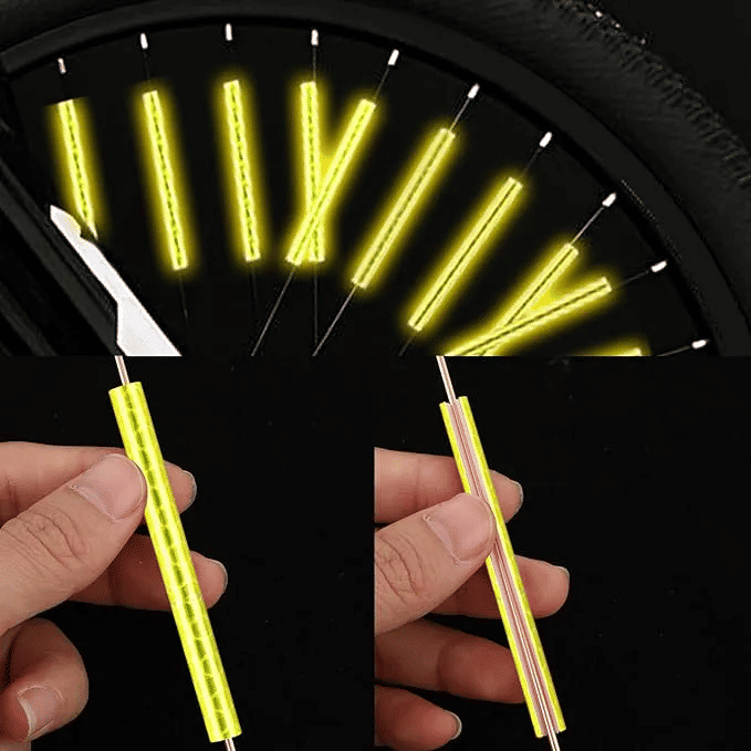 12-Piece Bicycle Spoke Reflectors 3.15in 360-Degree Visibility Safety Clips Yellow