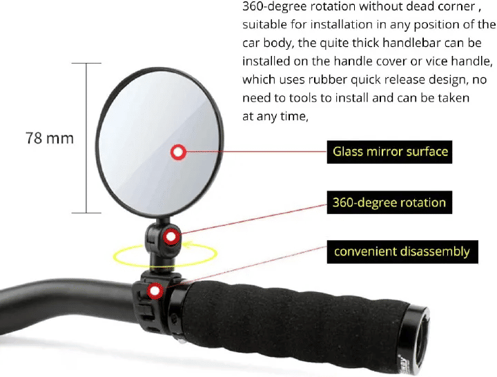 Bike Auxiliary Rearview Mirror Handlebar Mount 360 Degree Adjustable Wide Angle Cycling Mirrors