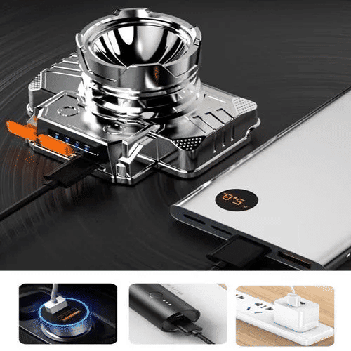 LED Headlight Strong Light USB Charging Mining Lamp for Outdoor Fishing Silver