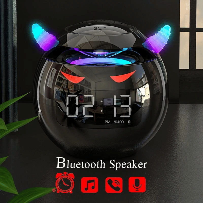 Wireless Bluetooth Speaker, LED Digital Alarm Clock, Music Player, Round Design