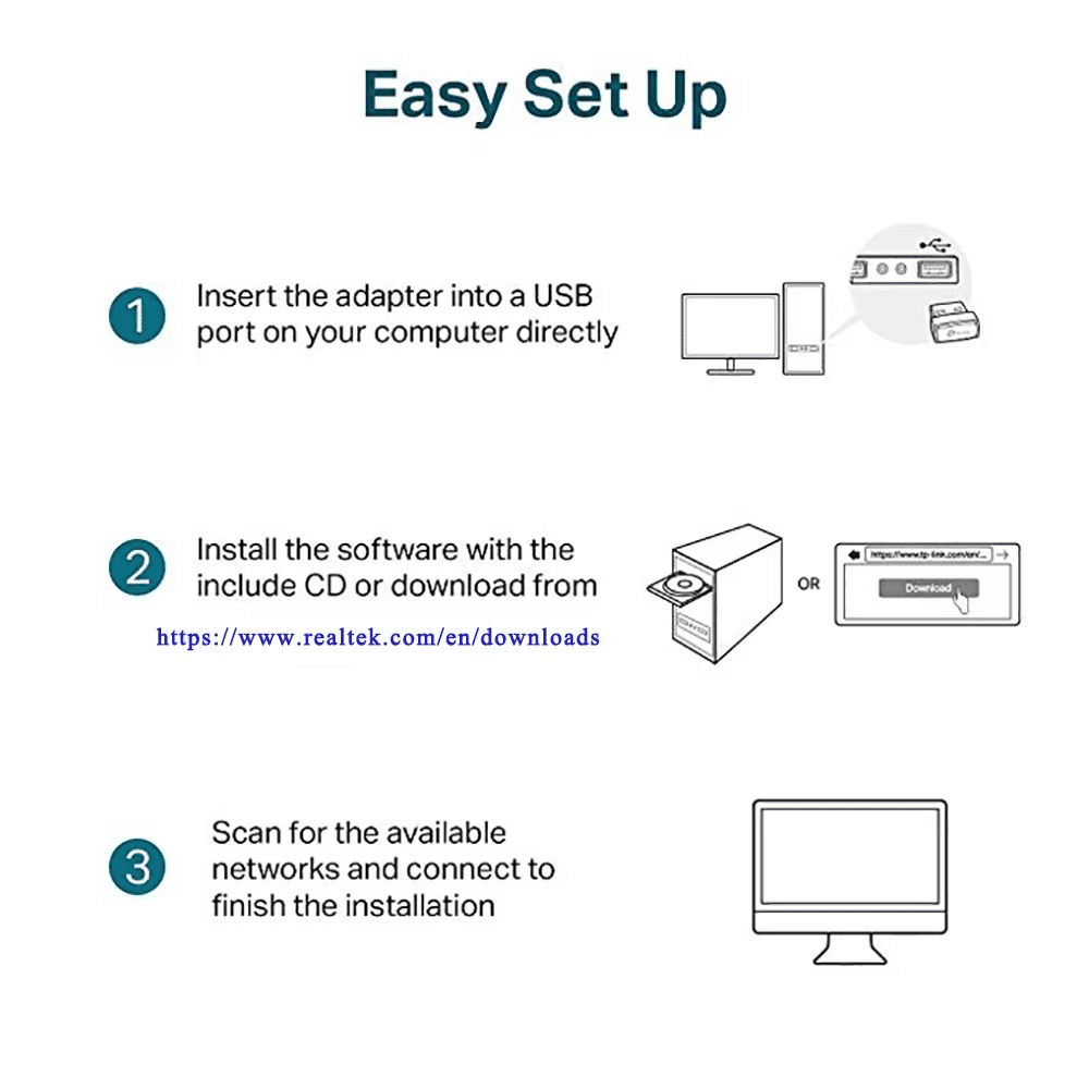 Compact USB 2.0 Wireless WiFi Adapter 150Mbps for PC Desktop Laptop