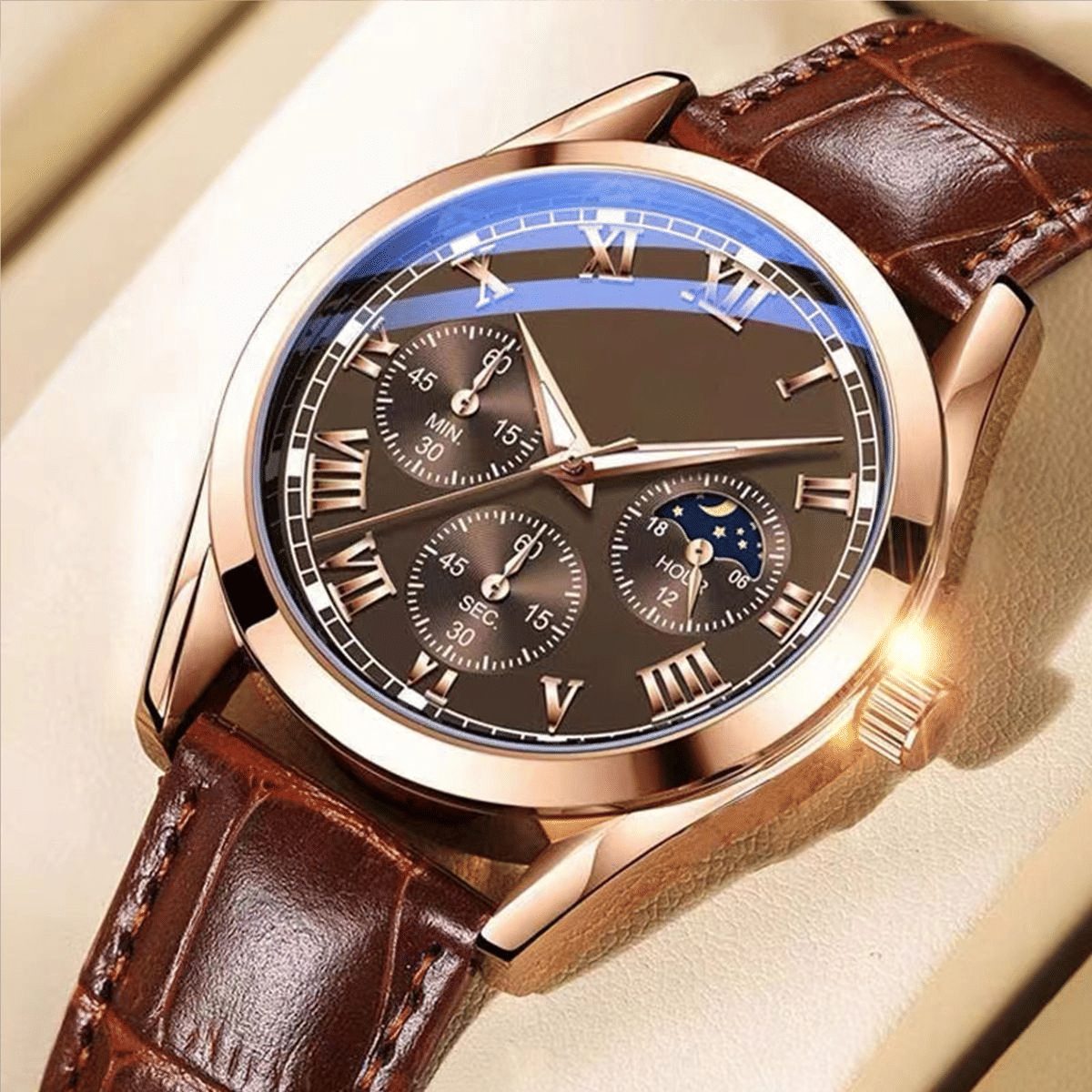 Men's 5-Piece Quartz Watch and Bracelet Set with Calendar Function