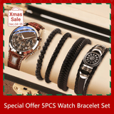 Men's 5-Piece Quartz Watch and Bracelet Set with Calendar Function