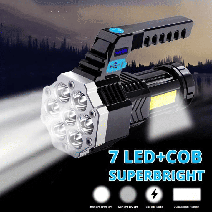 7 LED USB Rechargeable Flashlight 4 Modes Portable Outdoor Torch Camping Hiking