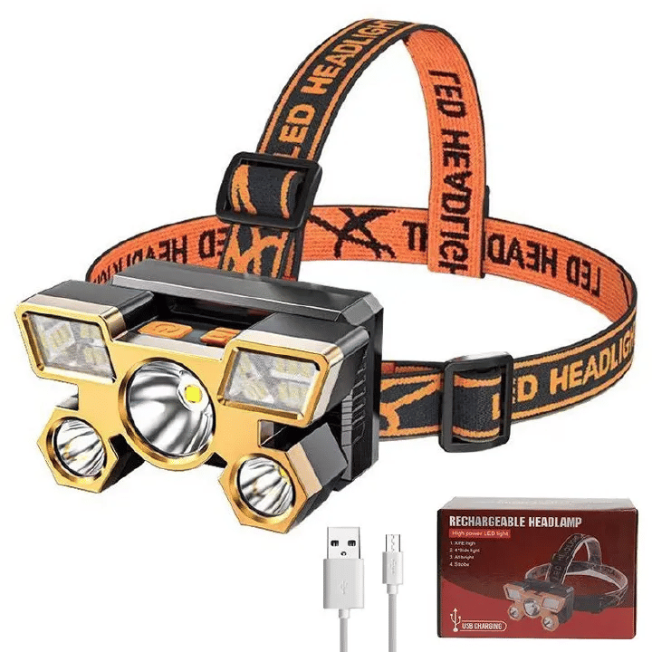 5 LED Headlamp Rechargeable Head Flashlight for Camping Hiking Fishing Hunting