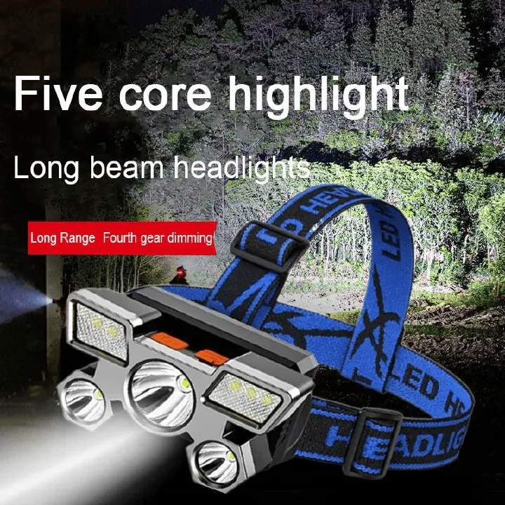 5 LED Headlamp Rechargeable Head Flashlight for Camping Hiking Fishing Hunting