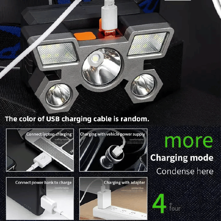 5 LED Headlamp Rechargeable Head Flashlight for Camping Hiking Fishing Hunting