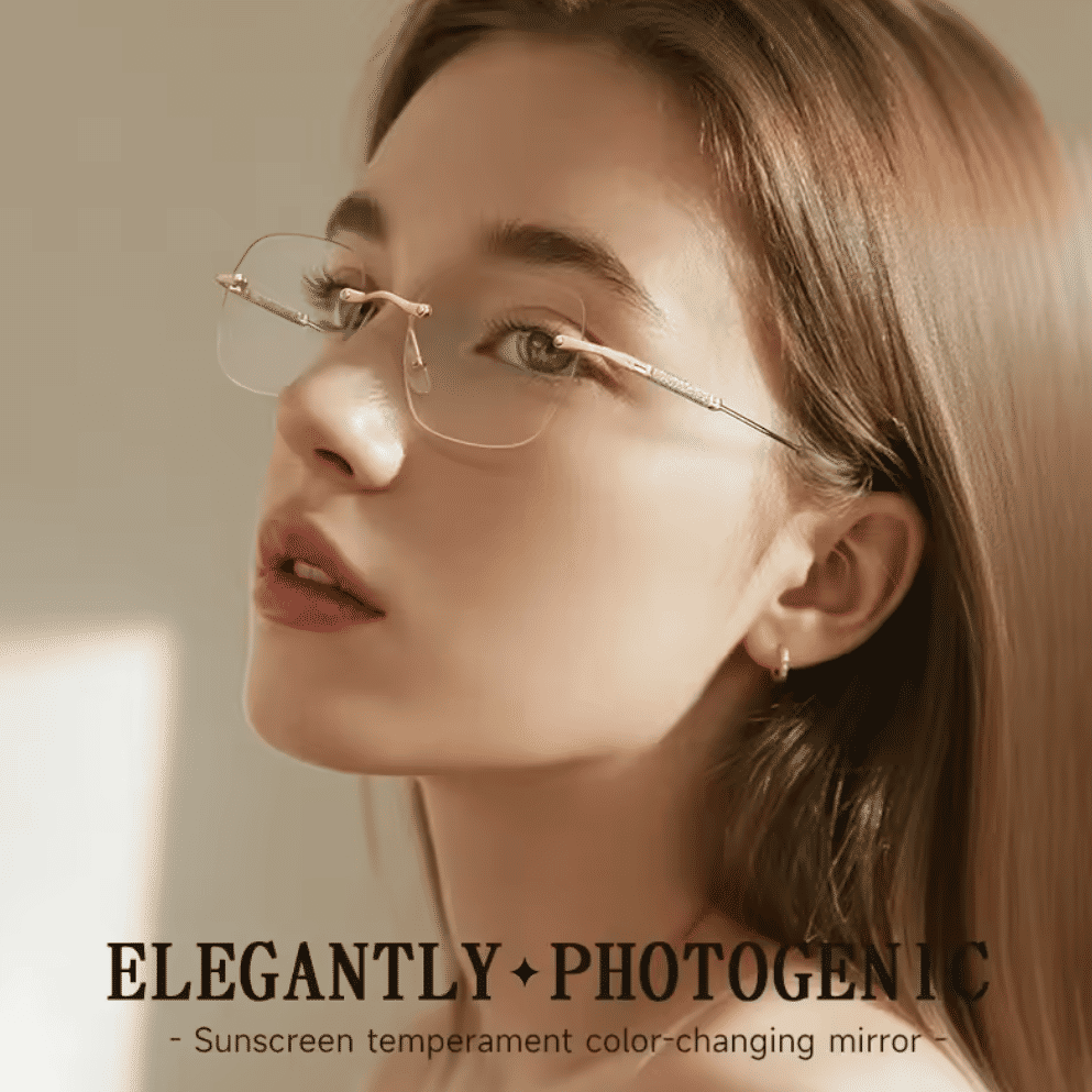 Fashion Rimless Photochromic Anti-Blue Light Computer Glasses