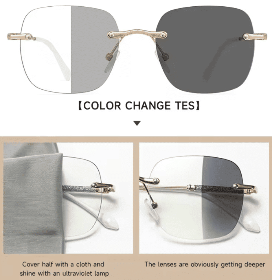 Fashion Rimless Photochromic Anti-Blue Light Computer Glasses