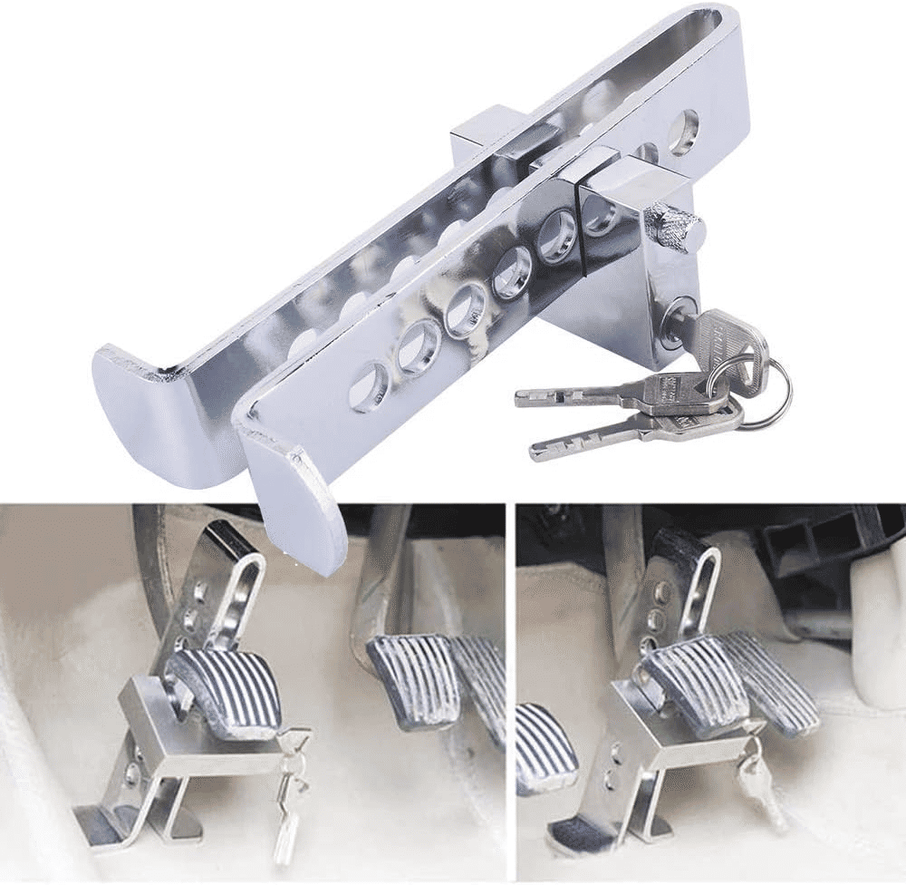 Generic 8-Hole Anti-Theft Stainless Steel Clutch Brake Pedal Lock Silver