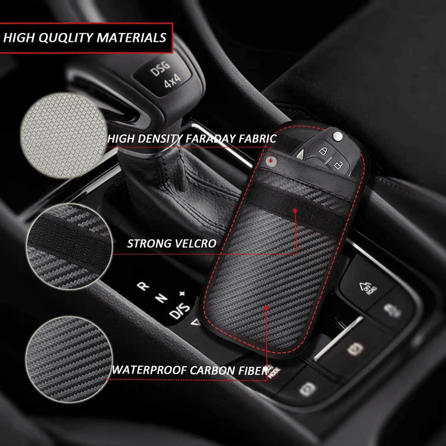 Faraday Key Fob Signal Blocker Pouch Carbon Fiber Anti-Theft Protector