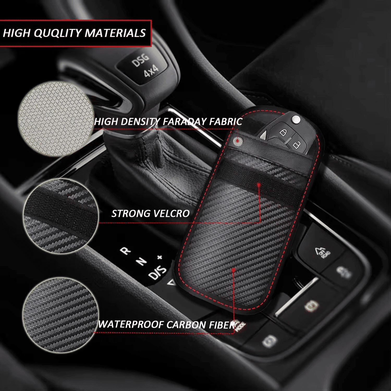 Faraday Key Fob Signal Blocker Pouch Carbon Fiber Anti-Theft Protector