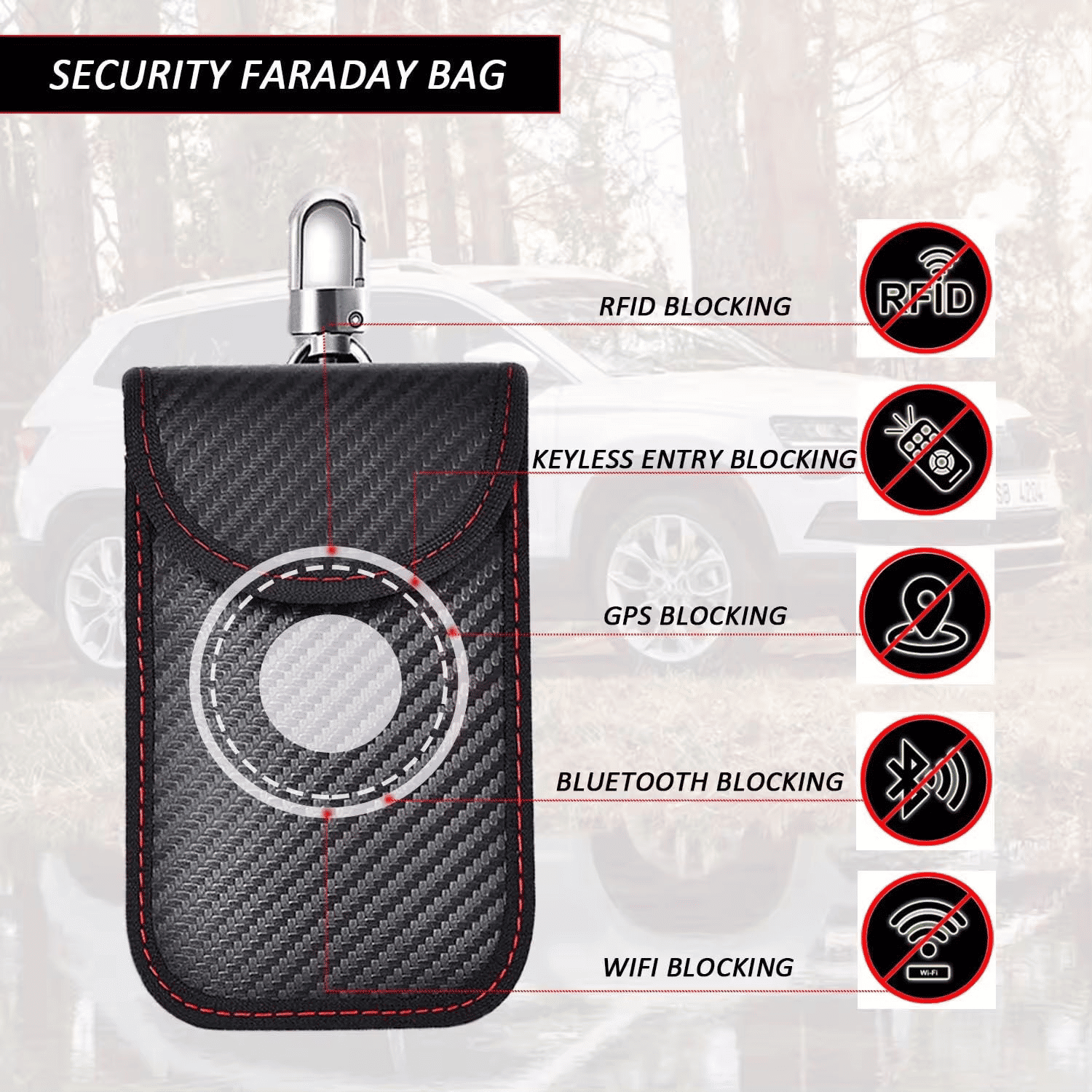 Faraday Key Fob Signal Blocker Pouch Carbon Fiber Anti-Theft Protector