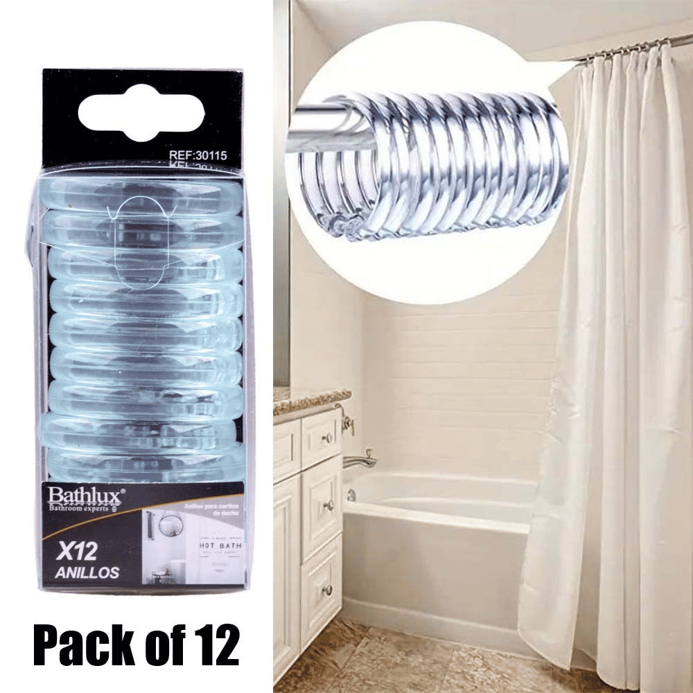 Bathlux Shower Round Curtain Hooks Transparent Plastic 12 Pack