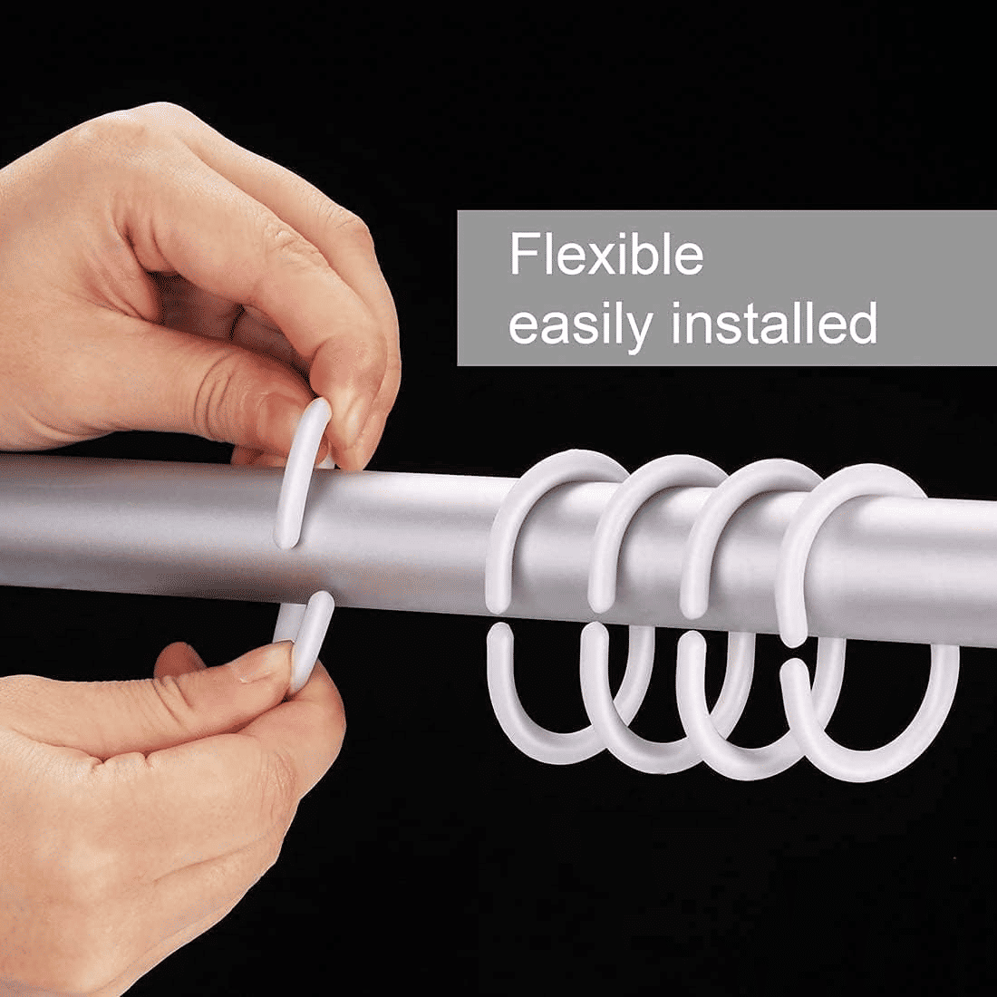 Bathlux Shower Curtain Rings C-Shaped Plastic Hooks 12 Pack Gray