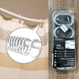 Bathlux Shower Curtain Rings C-Shaped Plastic Hooks 12 Pack Gray