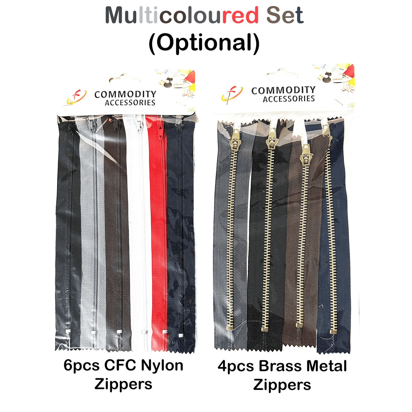 CFC Nylon or Brass Metal Denim Replacement Zipper Set Multicoloured