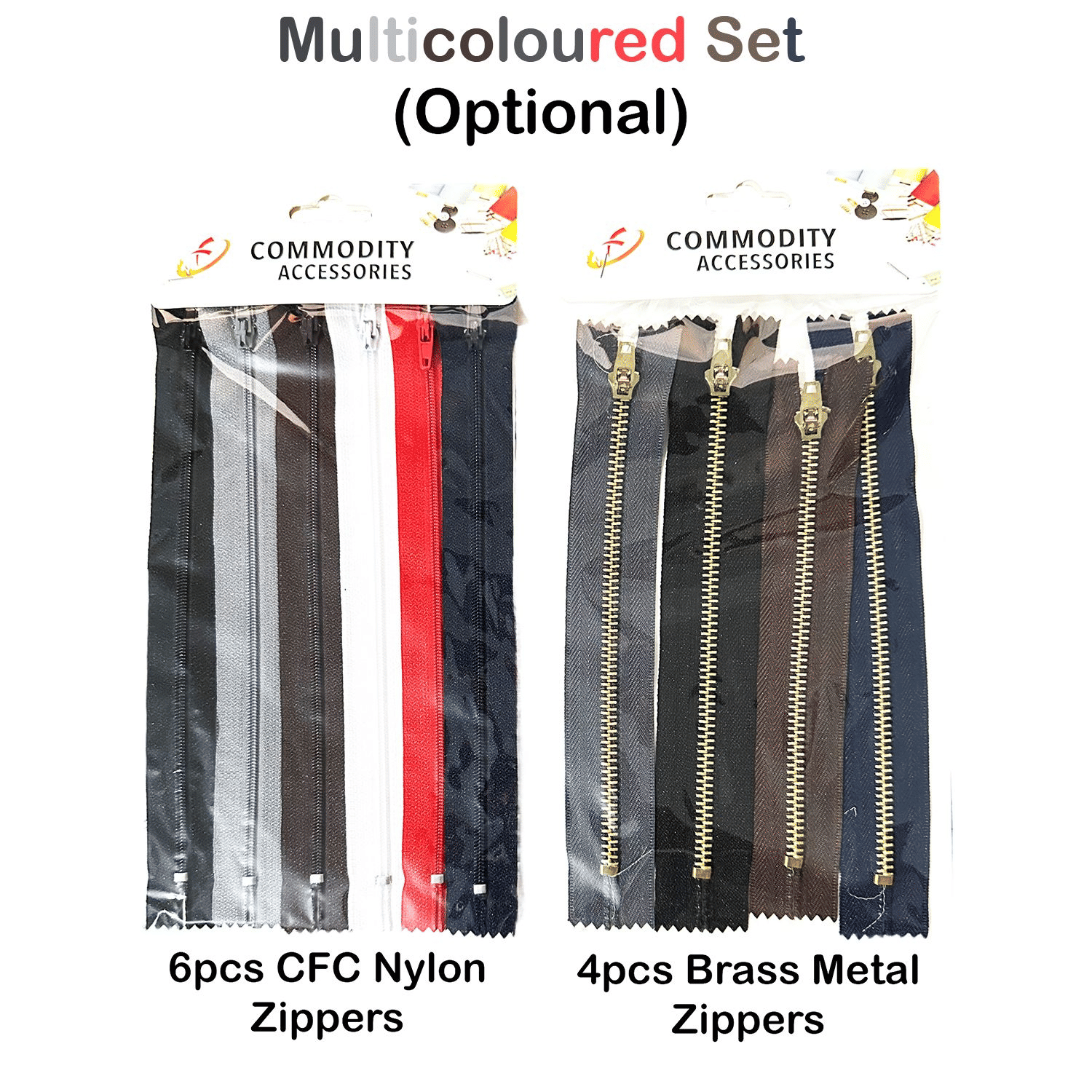 CFC Nylon or Brass Metal Denim Replacement Zipper Set Multicoloured