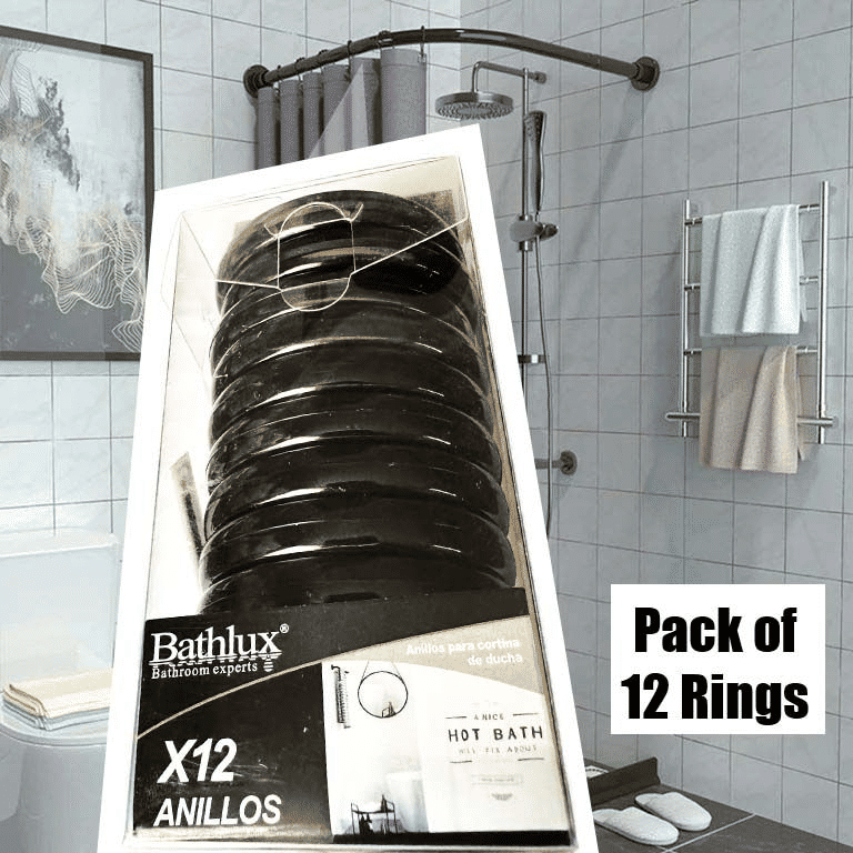Bathlux Shower Curtain Rings O-Ring Design 12pcs Black