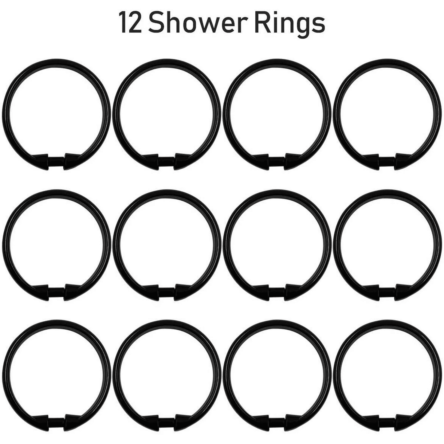 Bathlux Shower Curtain Rings O-Ring Design 12pcs Black