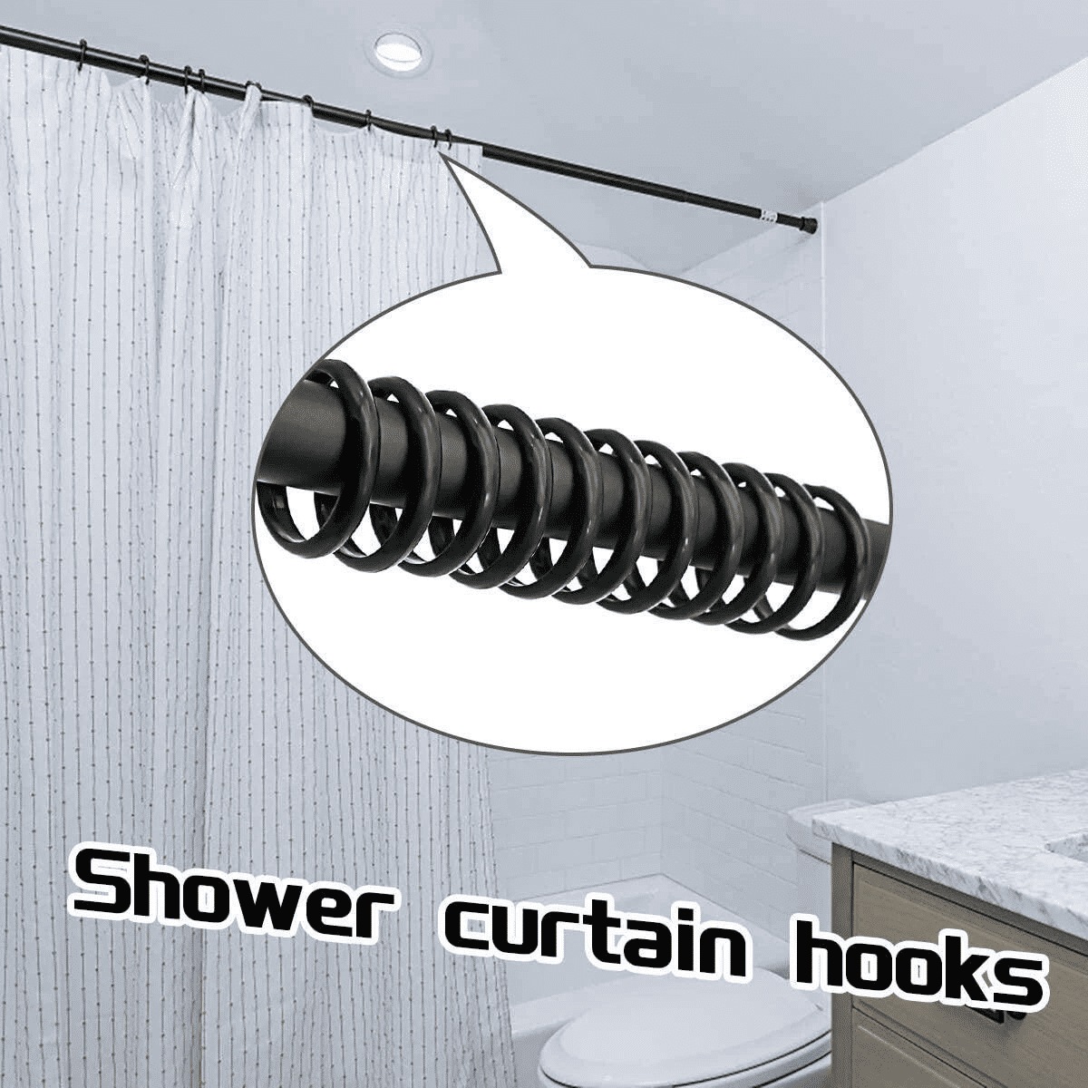 Bathlux Shower Curtain Rings O-Ring Design 12pcs Black