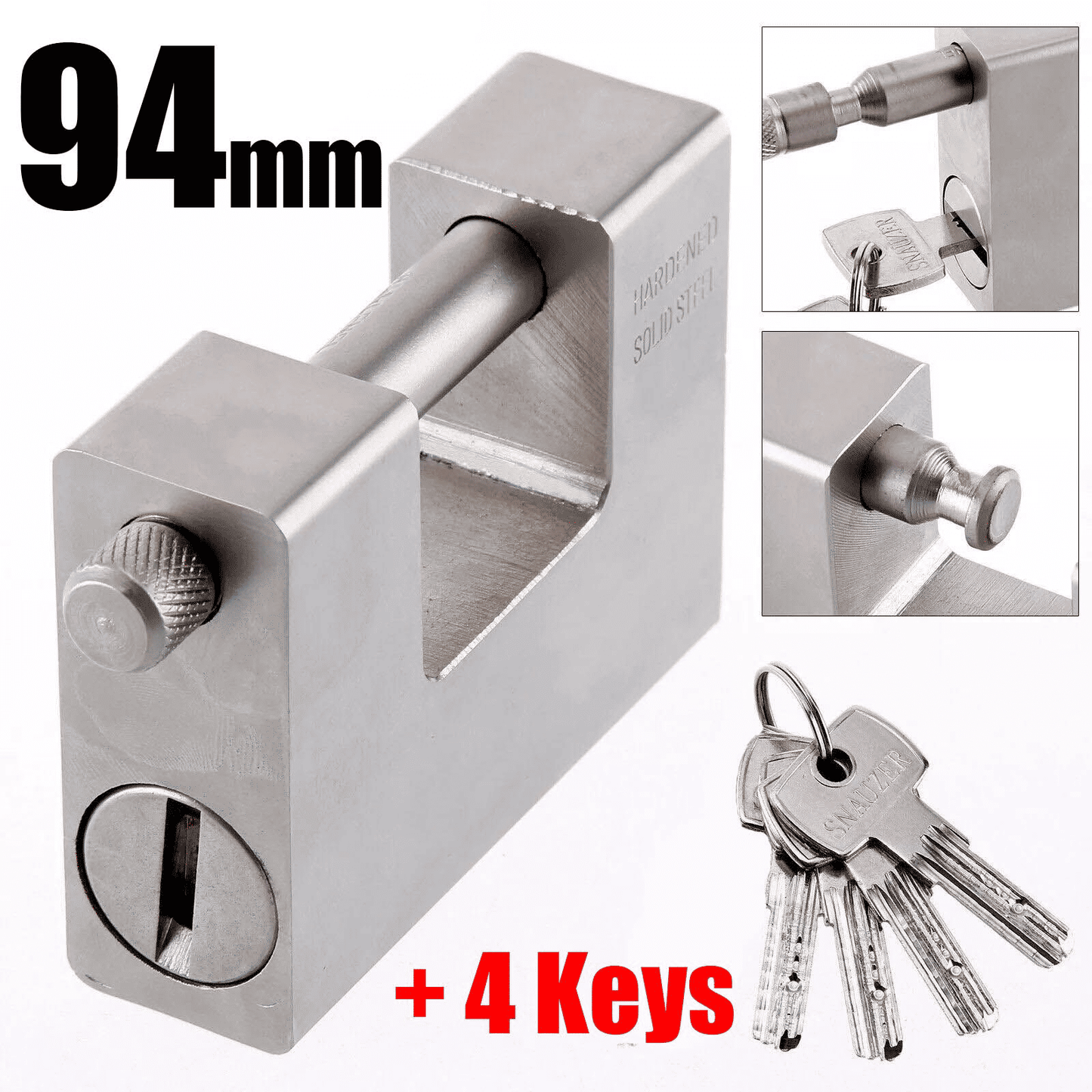 94mm Horizontal Beam Steel Padlock with 4 Keys Heavy Duty