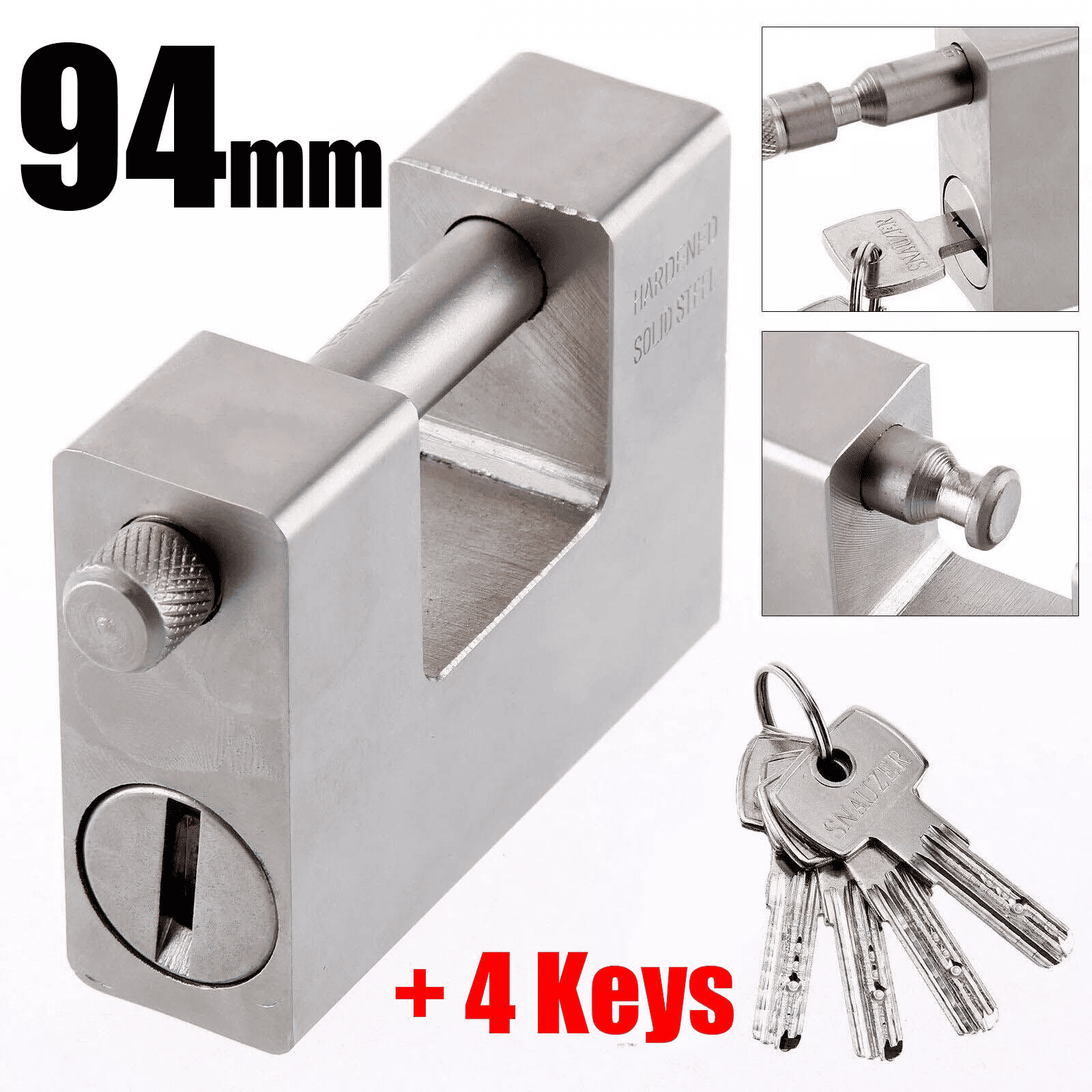 94mm Horizontal Beam Steel Padlock with 4 Keys Heavy Duty