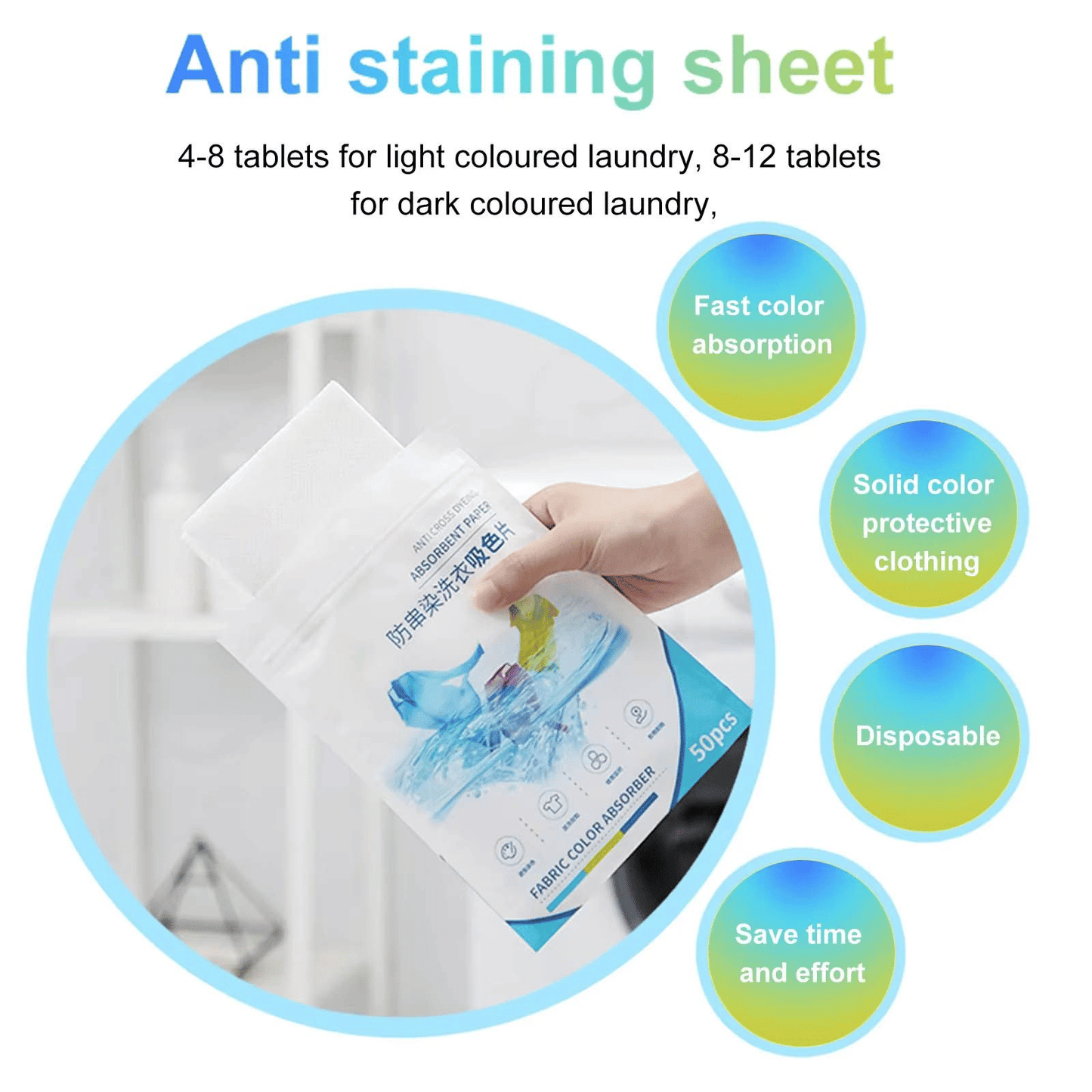 Generic Anti-Dyeing Fabric Color Absorbing Sheets 50pcs Pack