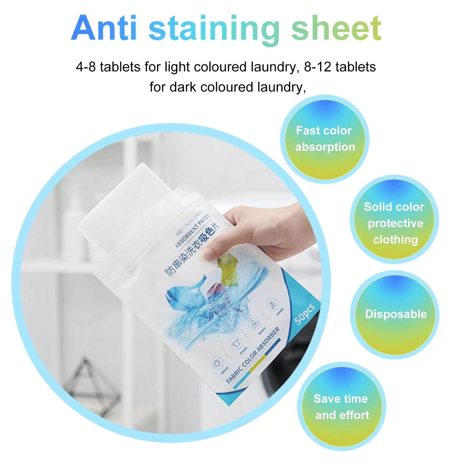 Generic Anti-Dyeing Fabric Color Absorbing Sheets 50pcs Pack