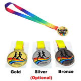 Running Medal Award with Neck Ribbon Gold/Silver/Bronze Tone