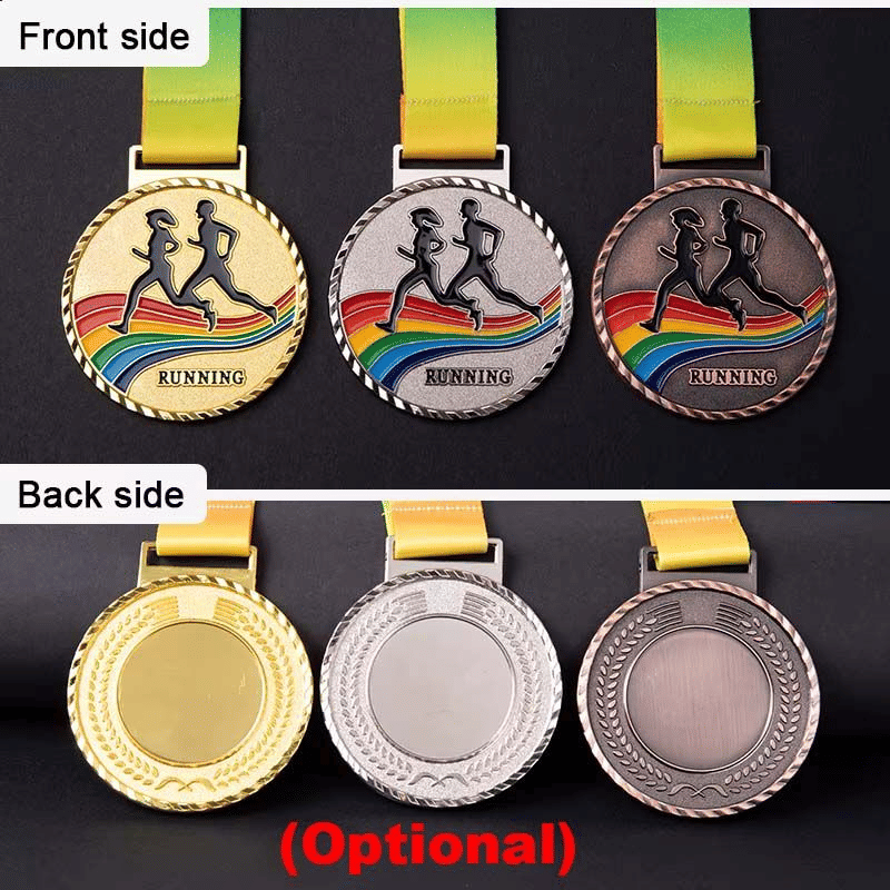 Running Medal Award with Neck Ribbon Gold/Silver/Bronze Tone