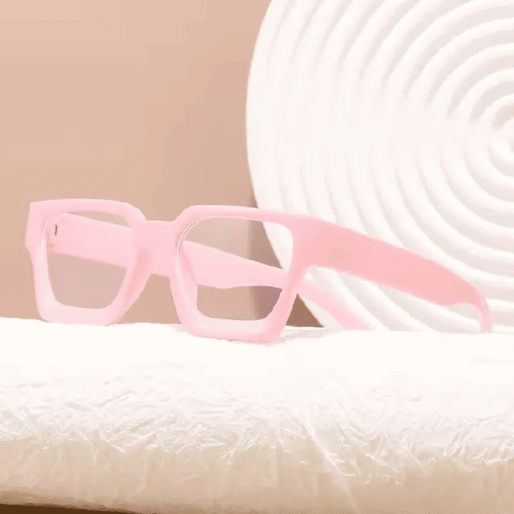 Unisex Square Pink Transparent Plastic Optical Eyeglasses Frame Clear Lens