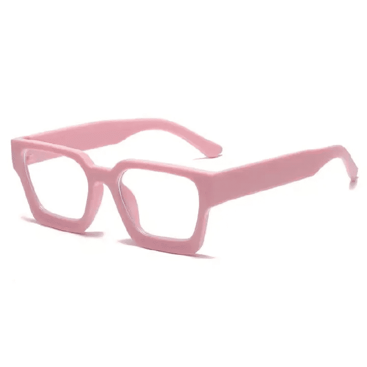 Unisex Square Pink Transparent Plastic Optical Eyeglasses Frame Clear Lens