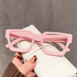 Unisex Square Pink Transparent Plastic Optical Eyeglasses Frame Clear Lens