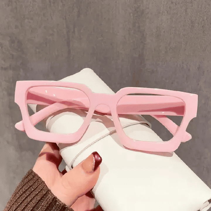Unisex Square Pink Transparent Plastic Optical Eyeglasses Frame Clear Lens