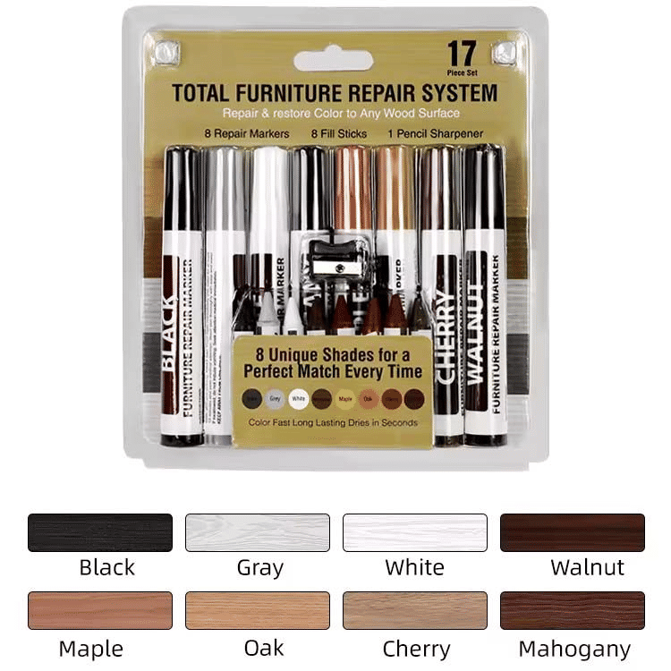 17-Piece Wood Furniture Repair Kit with Markers and Wax Sticks