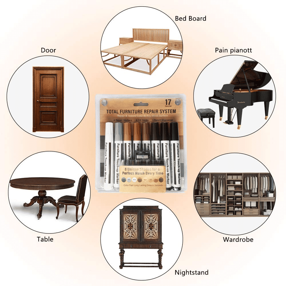 17-Piece Wood Furniture Repair Kit with Markers and Wax Sticks