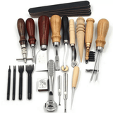 Generic 18-Piece Professional Leather Craft Tool Kit Wood Steel