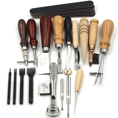 Generic 18-Piece Professional Leather Craft Tool Kit Wood Steel