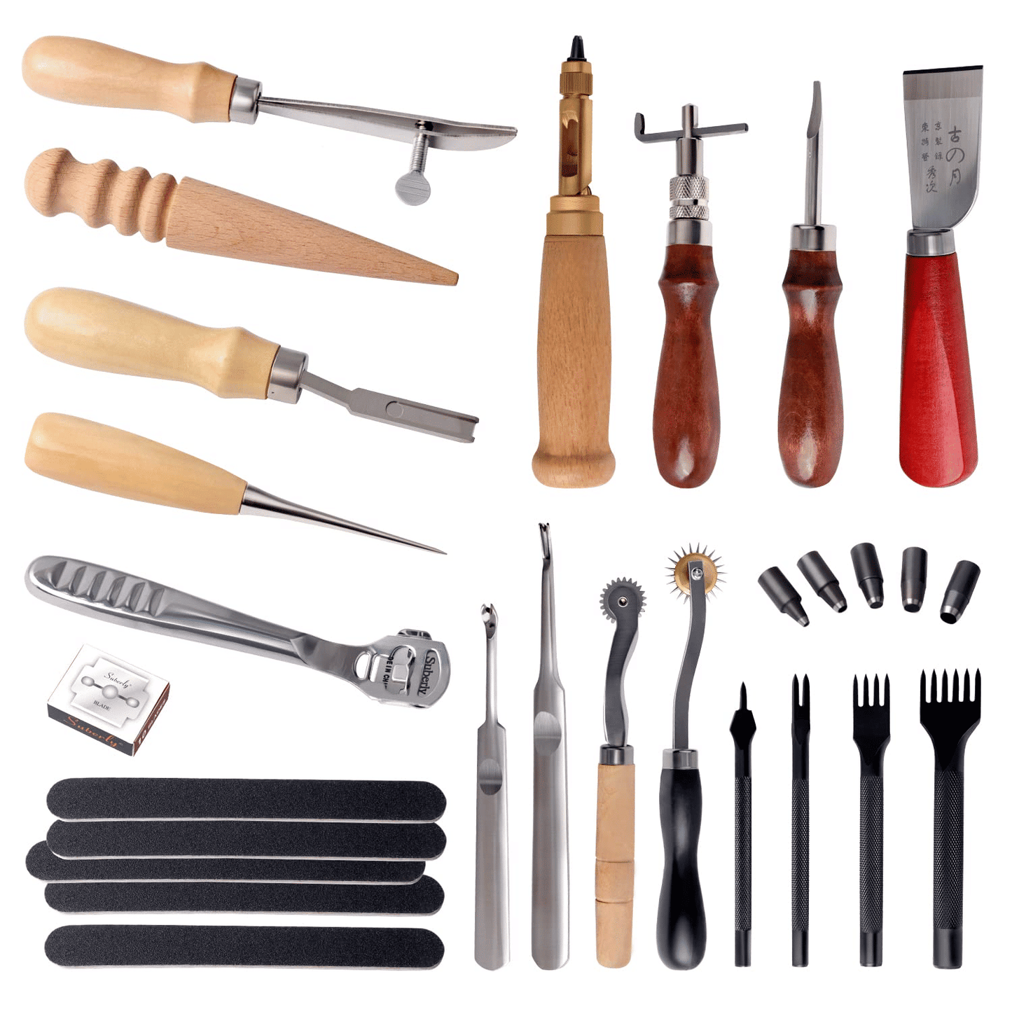 Generic 18-Piece Professional Leather Craft Tool Kit Wood Steel